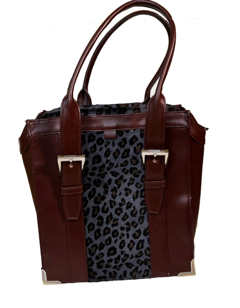 Leather Handbag With Cow Hide Leopard Print