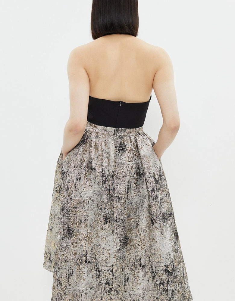 Premium Jacquard Skirt Halter Top Midi Dress