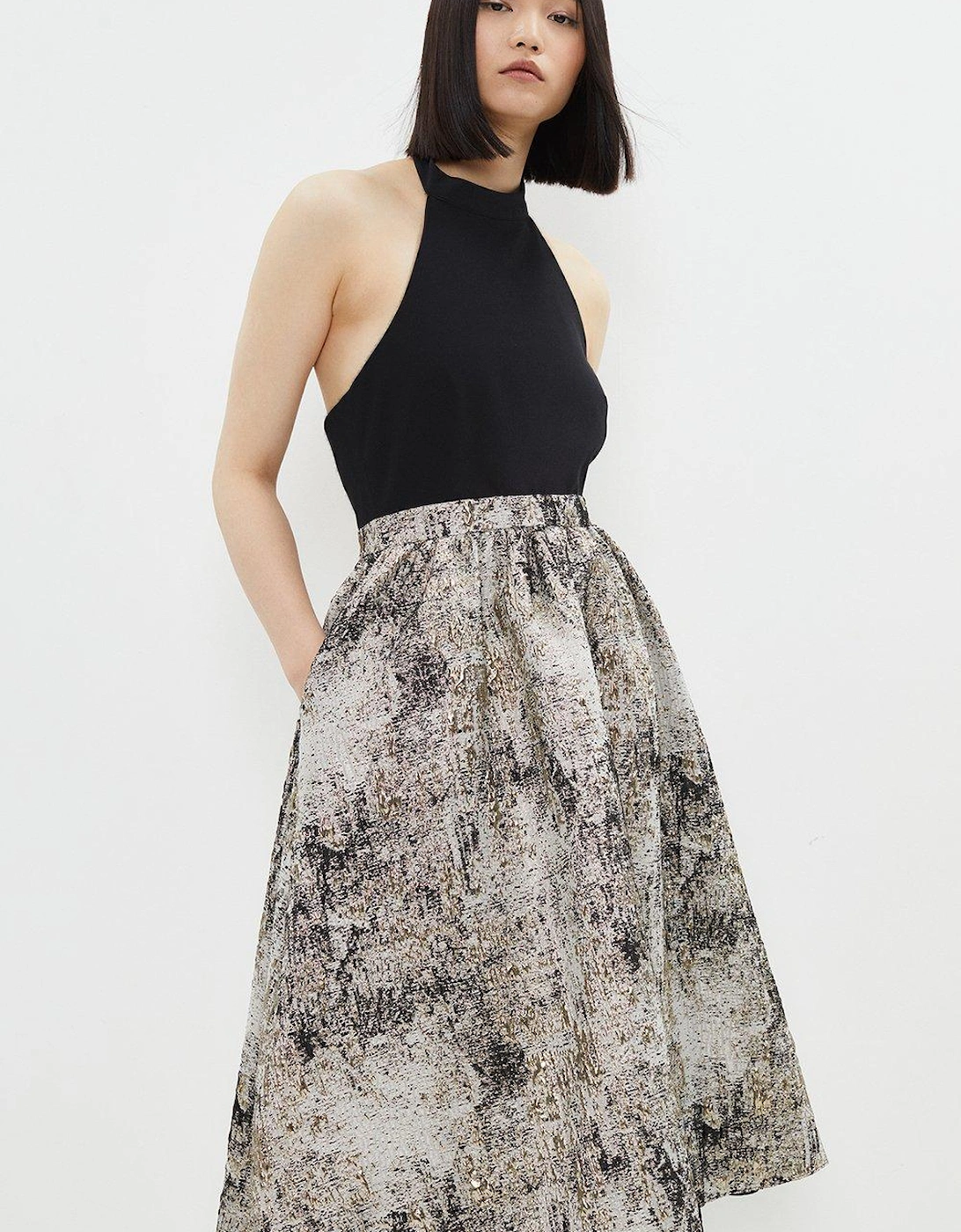 Premium Jacquard Skirt Halter Top Midi Dress, 5 of 4