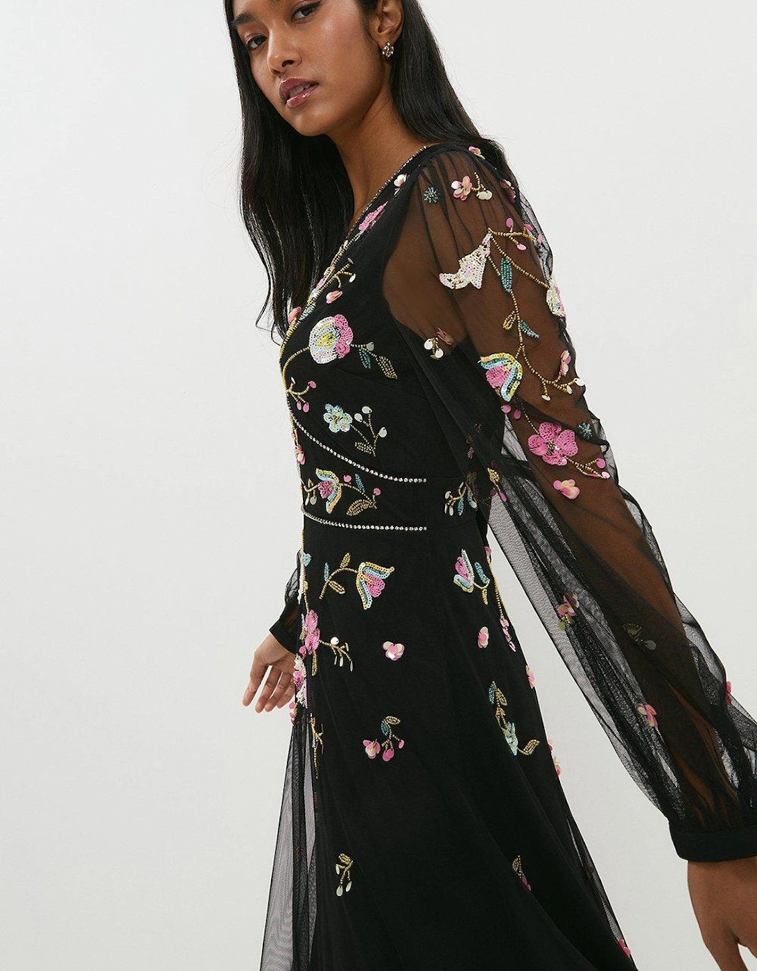 Embellished Trim Long Sleeve Midi Dress, 5 of 4