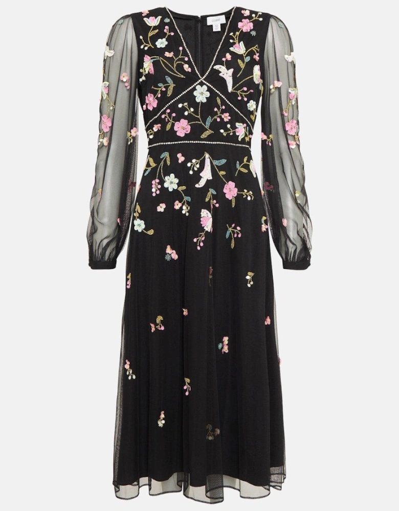 Embellished Trim Long Sleeve Midi Dress