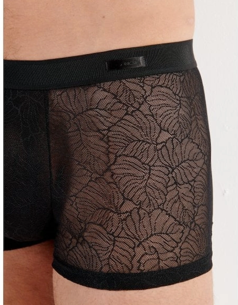 Temptation Jon Leaf Silhouette Lace Boxer Trunk, Black