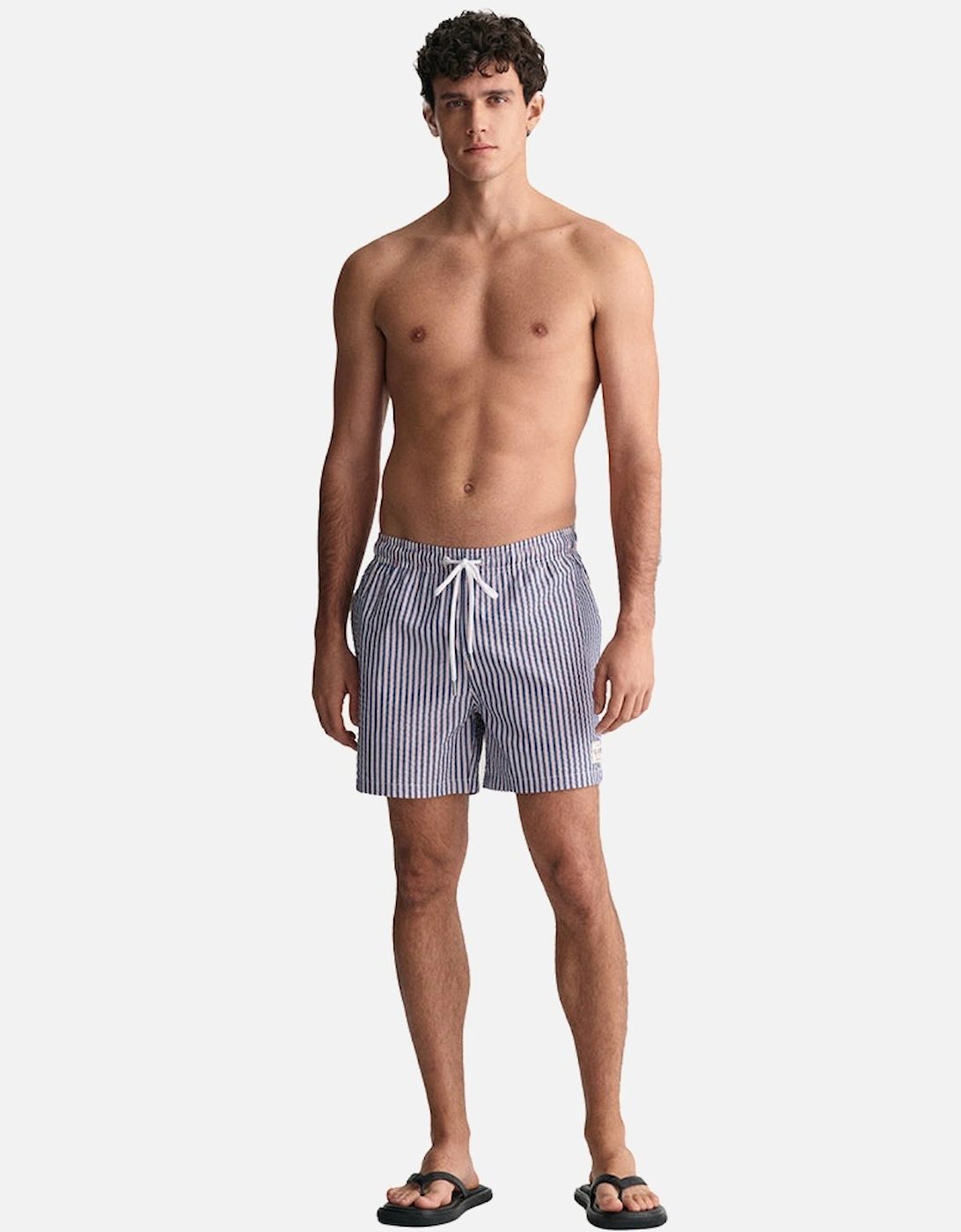 Seersucker Swim Shorts, Deep Blue