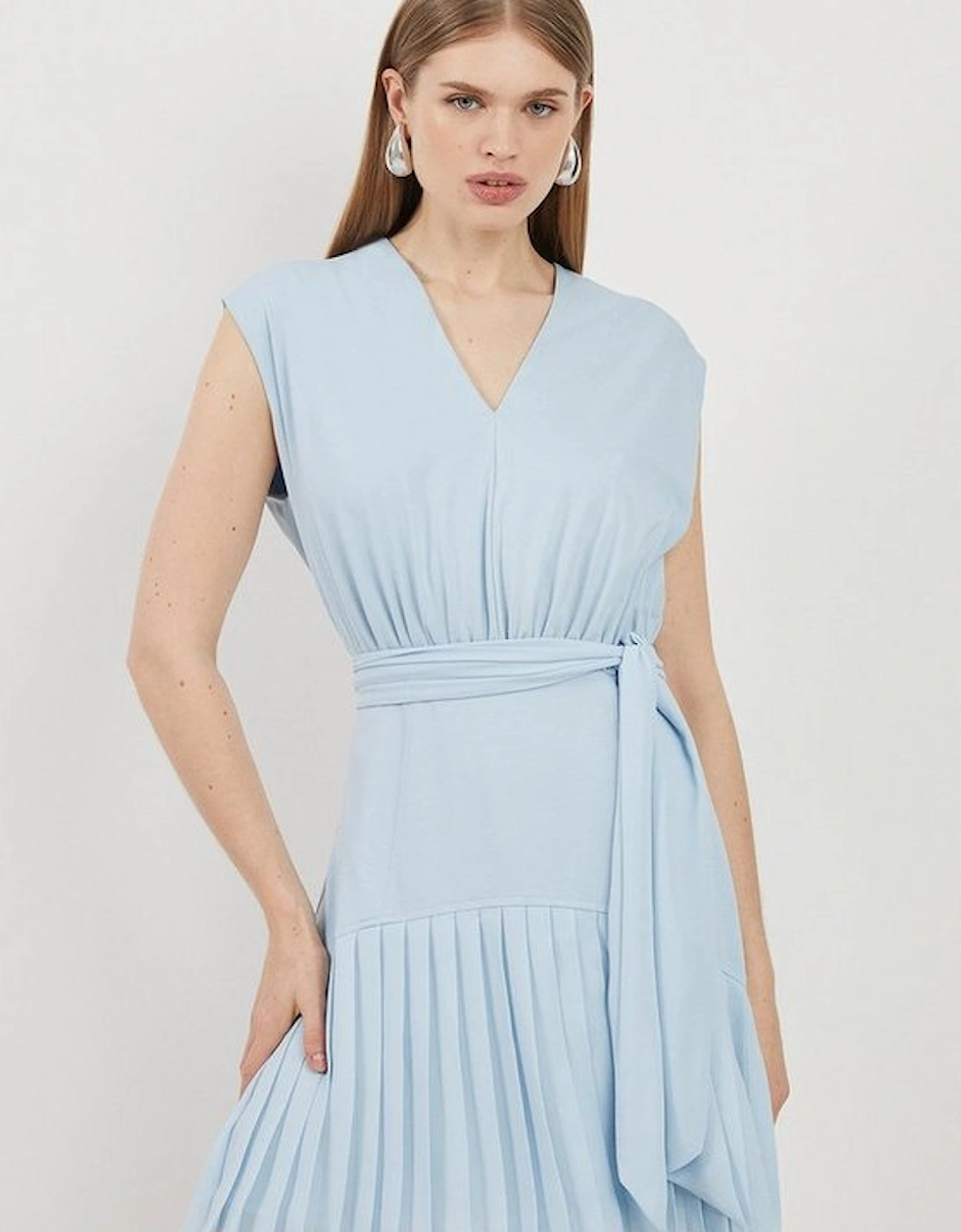 Jersey And Georgette Mix Pleated Sleeveless Mini Dress, 4 of 3