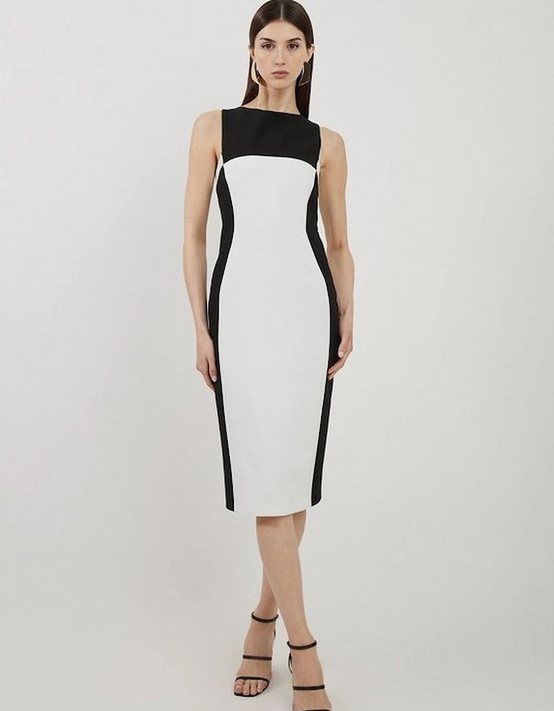 Compact Stretch Colour Block Panelled Tailored Midi Dress, 5 of 4