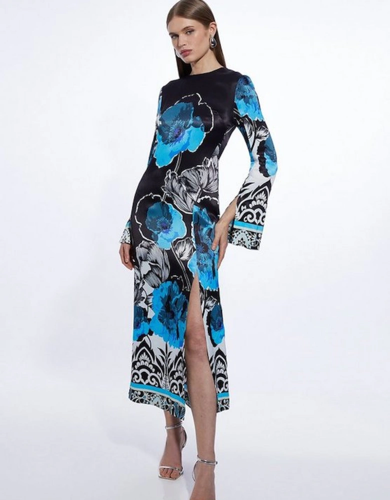 Floral Print Satin Crepe Woven Maxi Dress