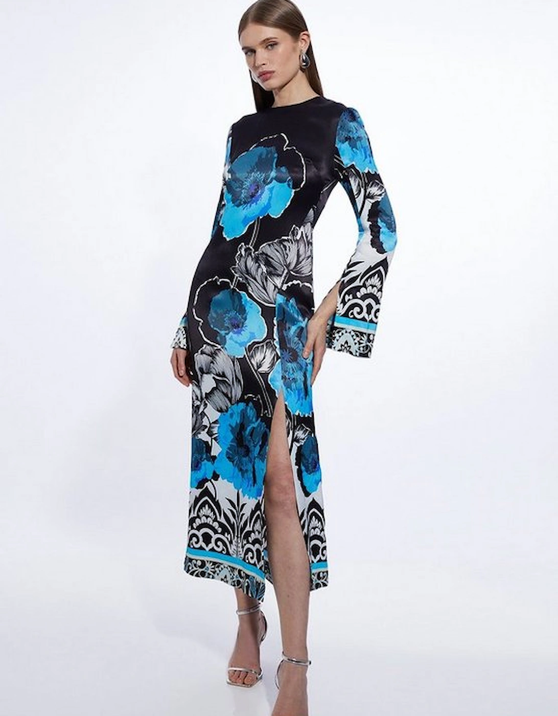 Floral Print Satin Crepe Woven Maxi Dress, 4 of 3