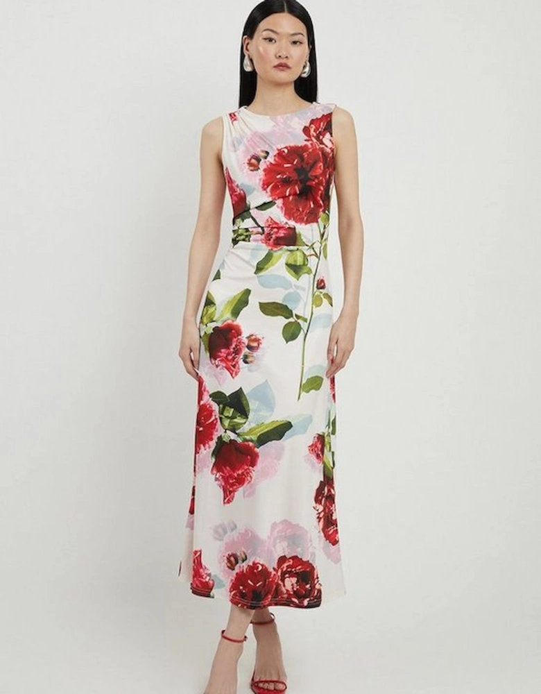 Petite Rose Print Drapey Crepe Jersey Maxi Dress