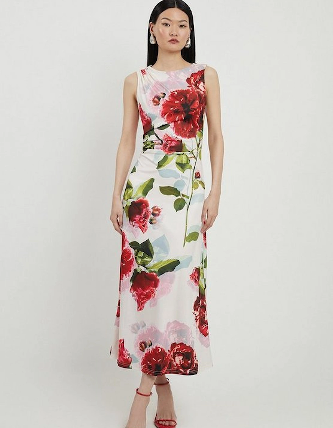 Rose Print Drapey Crepe Jersey Maxi Dress, 4 of 3