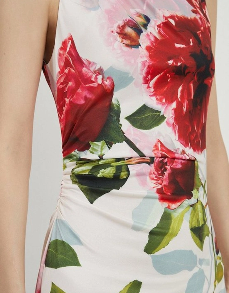 Rose Print Drapey Crepe Jersey Maxi Dress