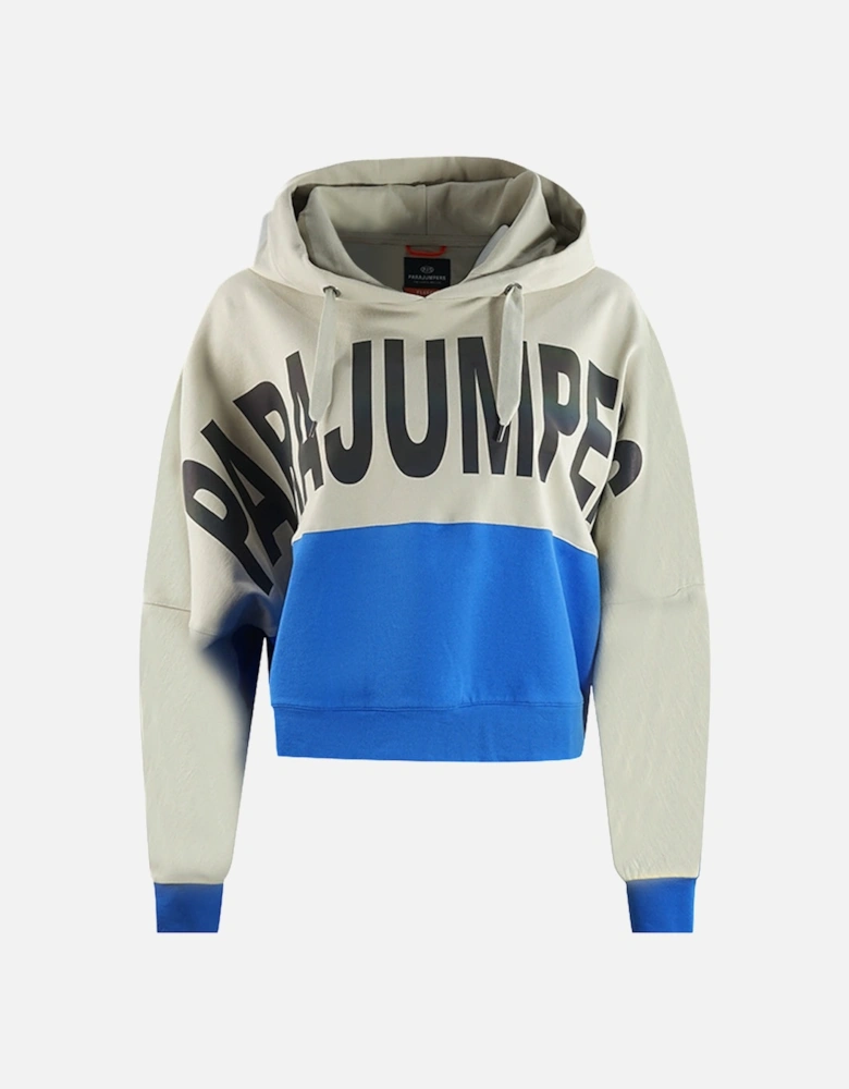 Colour Block Design Bold Logo Beige Cropped Hoodie