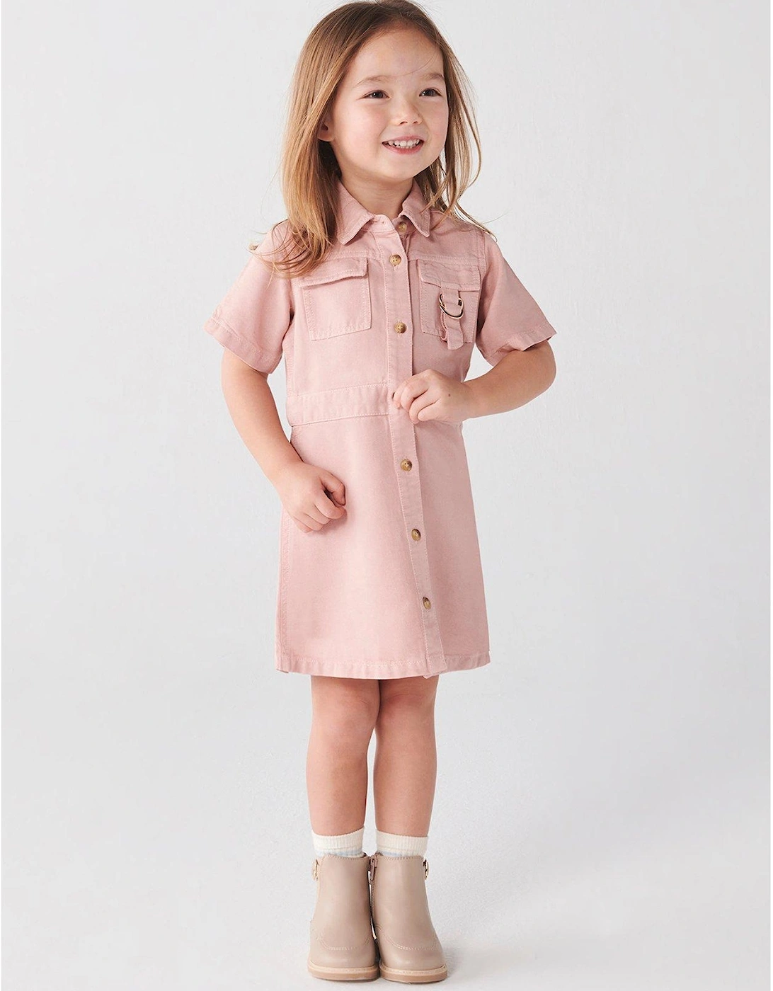 Mini Girls Denim Look Shirt Dress - Pink, 2 of 1