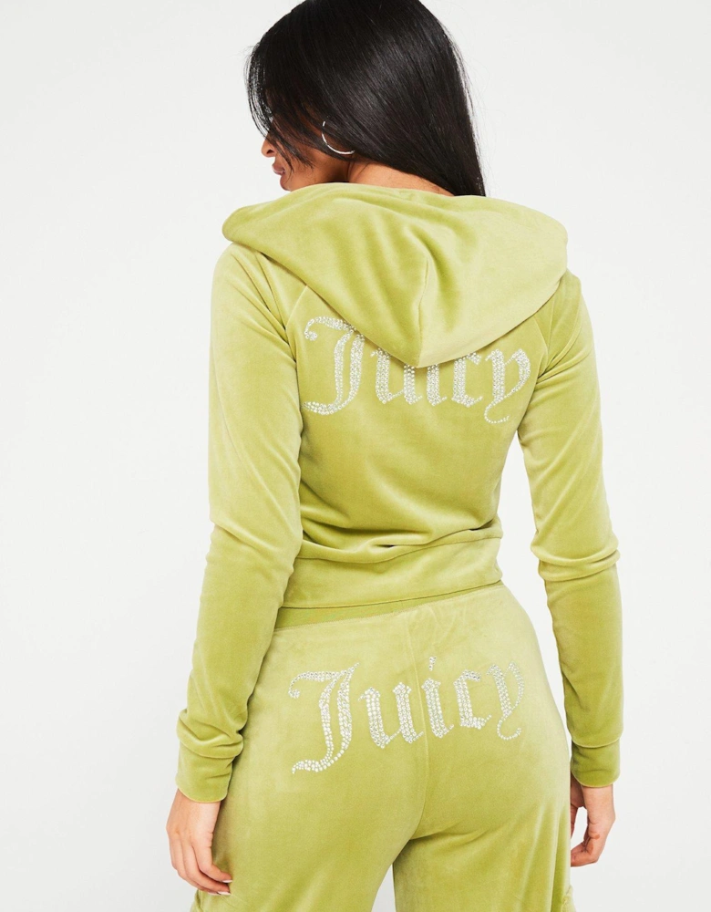 Madison Hoodie Classic Track Top With Juicy Diamante Logo - Green