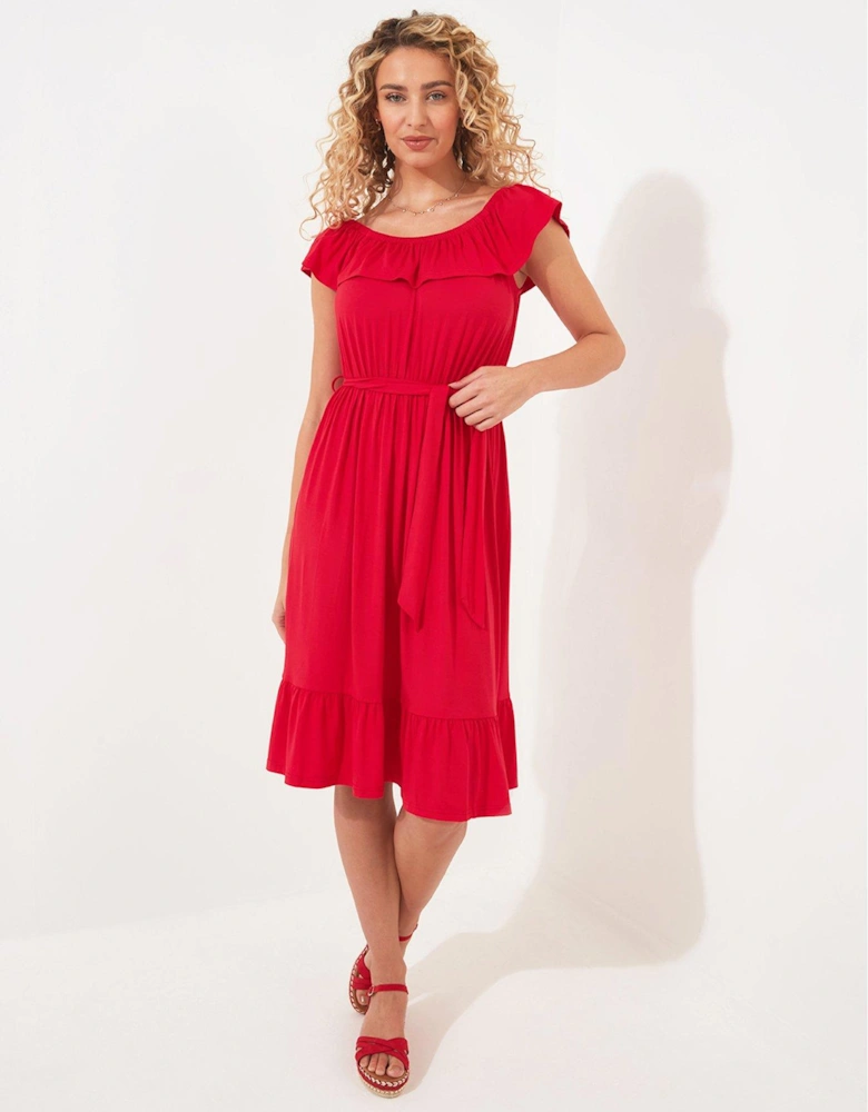 Beautiful Bardot Jersey Dress - Red