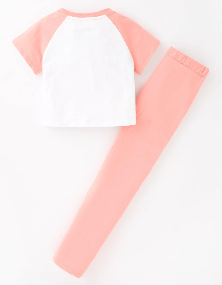 Girls Short Sleeve T-shirt & Leggings Pj Set - Pink Grapefruit/white