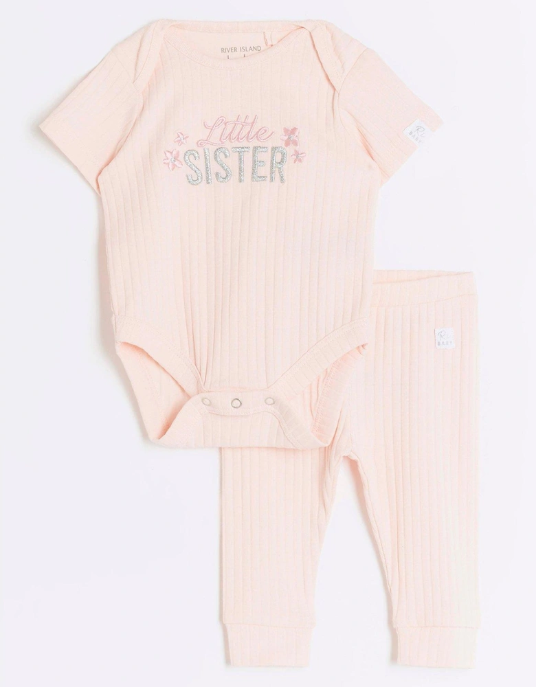 Mini Baby Girls Ribbed Little Sister Set - Pink
