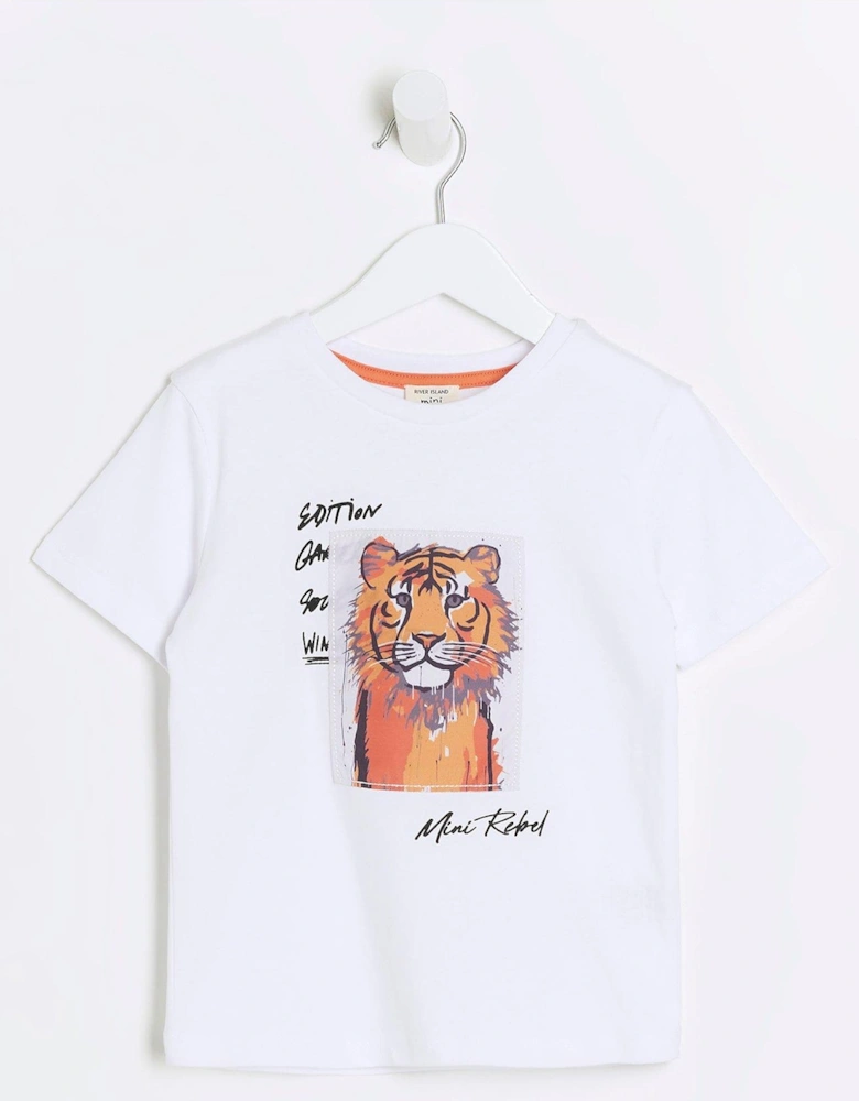 Mini Boys White Satin Tiger T-shirt - White