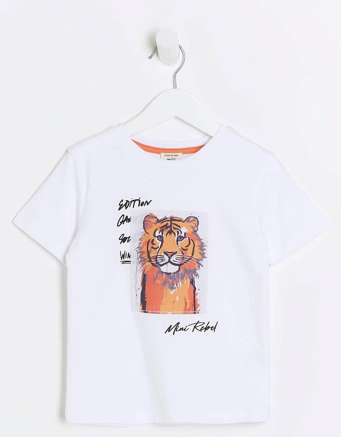 Mini Boys White Satin Tiger T-shirt - White, 2 of 1