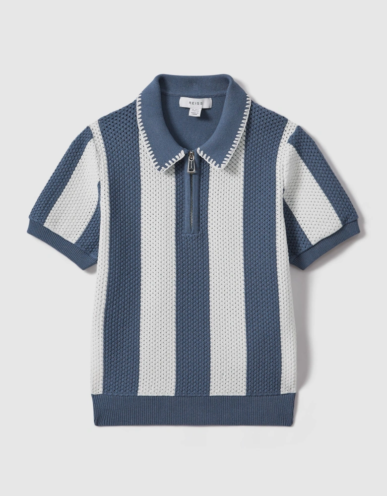 Knitted Striped Half Zip Polo Shirt