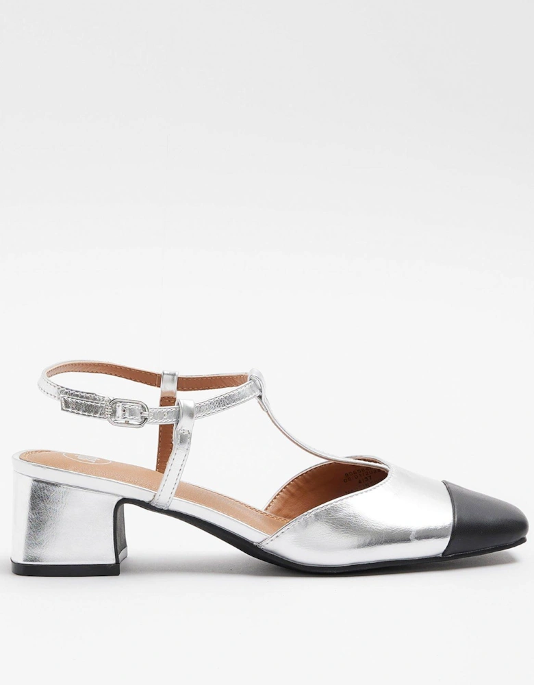 T-bar Block Court Shoe - Silver