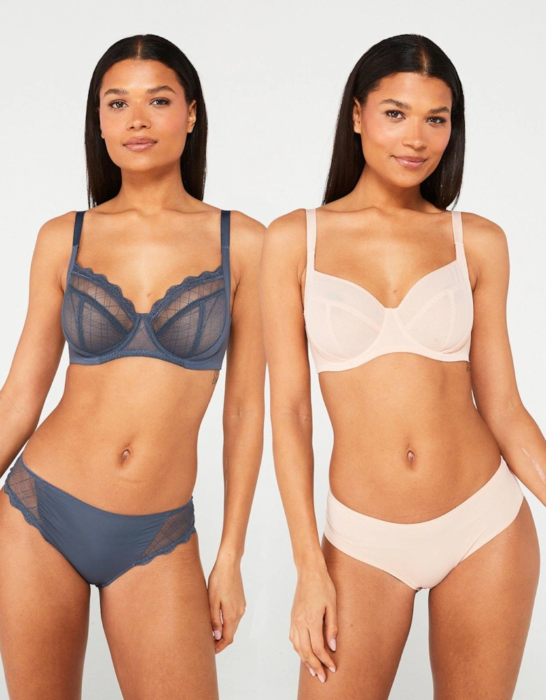 Imani 2 Pack Non Padded Wired Bra - Grey/Beige