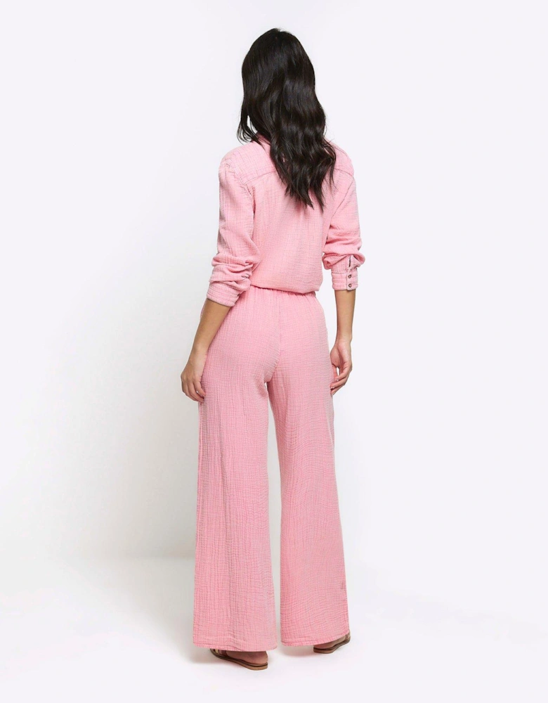 Textured Cotton Trouser - Light Pink