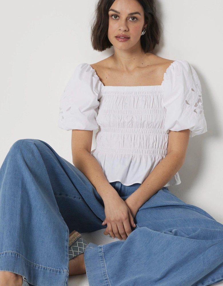 Cut Out Shirred Top - White
