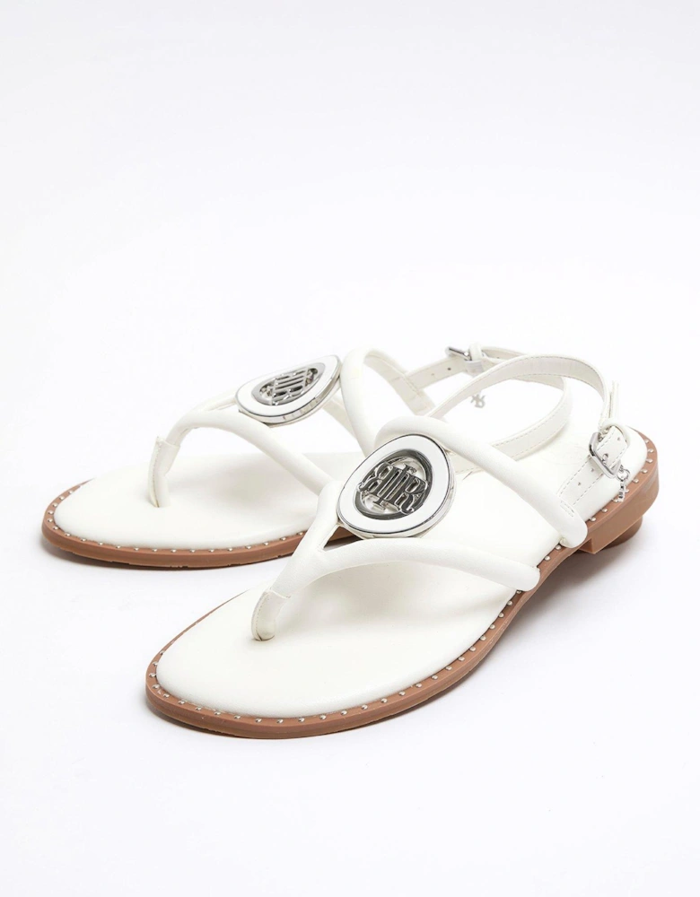 Round Trim Toe Thong Sandal - White