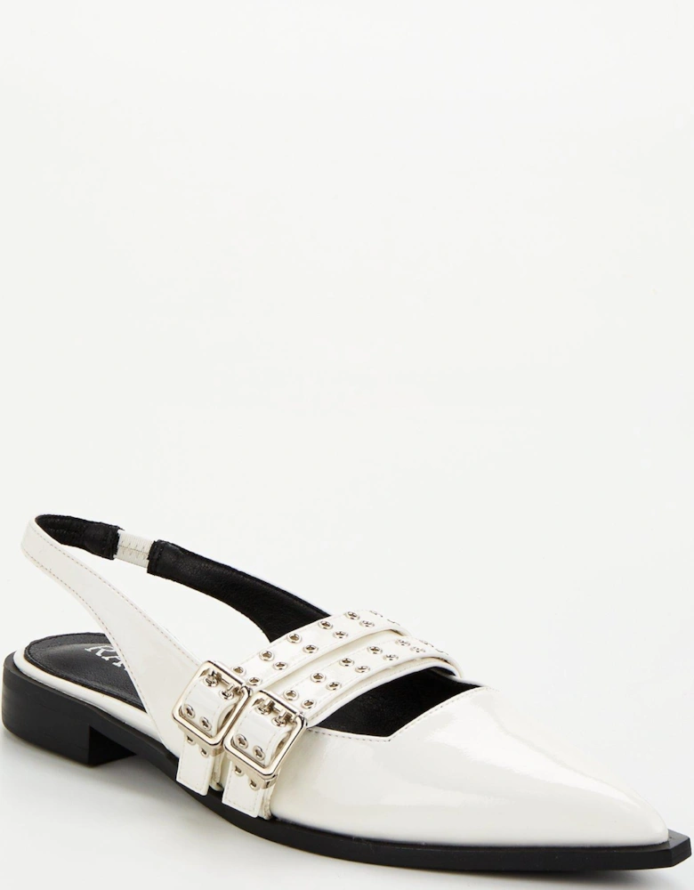 Ichika Crinkle Patent Buckle Detail Sling Back Shoes - White