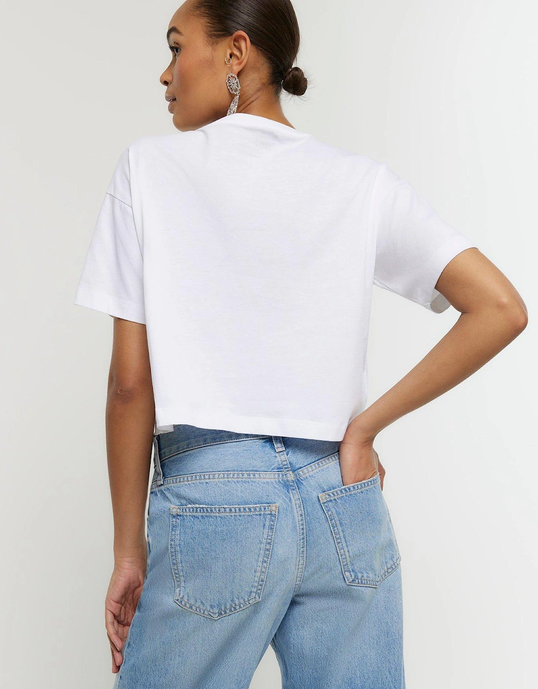 Diamante Neck Trim Tee - White