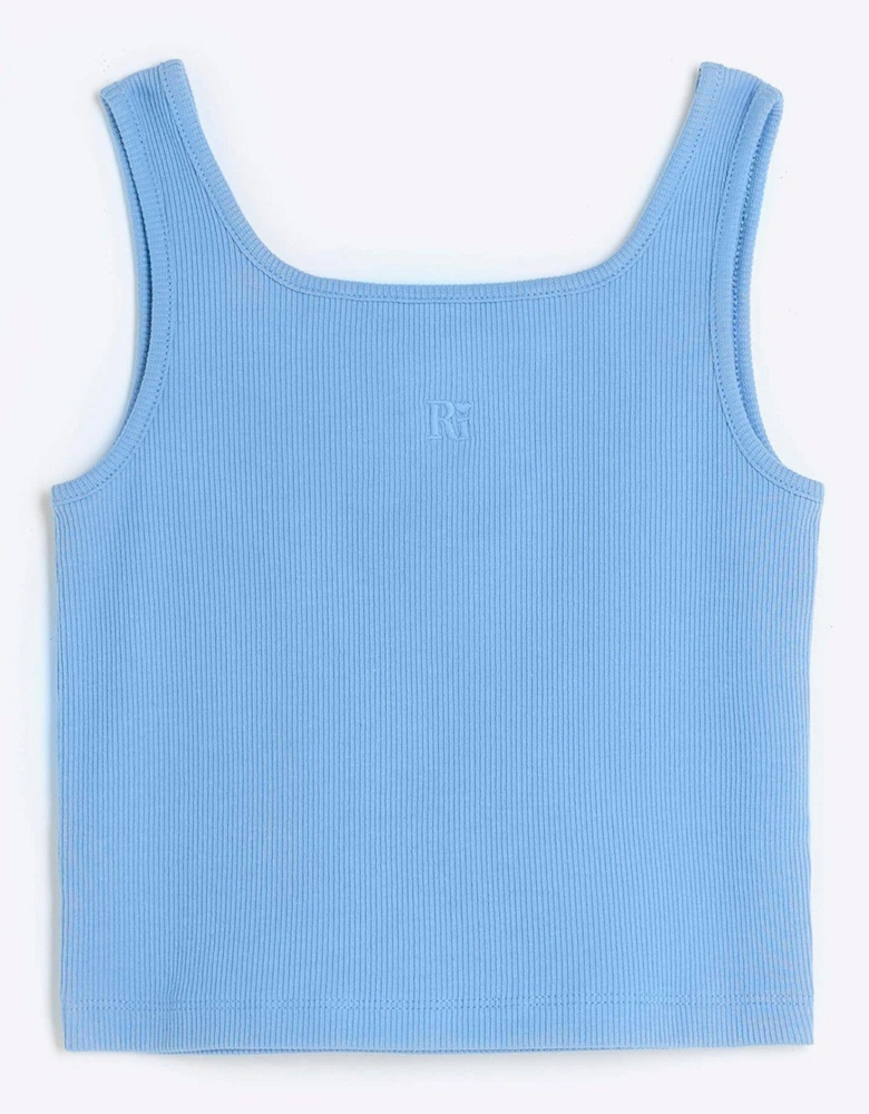 Girls Embroidered Logo Crop Vest - Blue