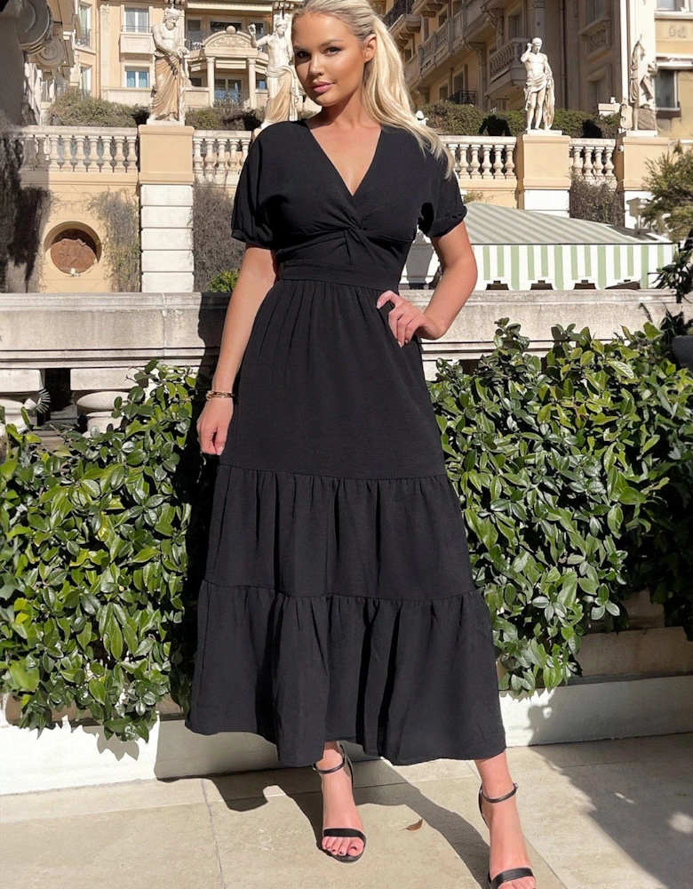 Twist Front Maxi Smock Dress - Black