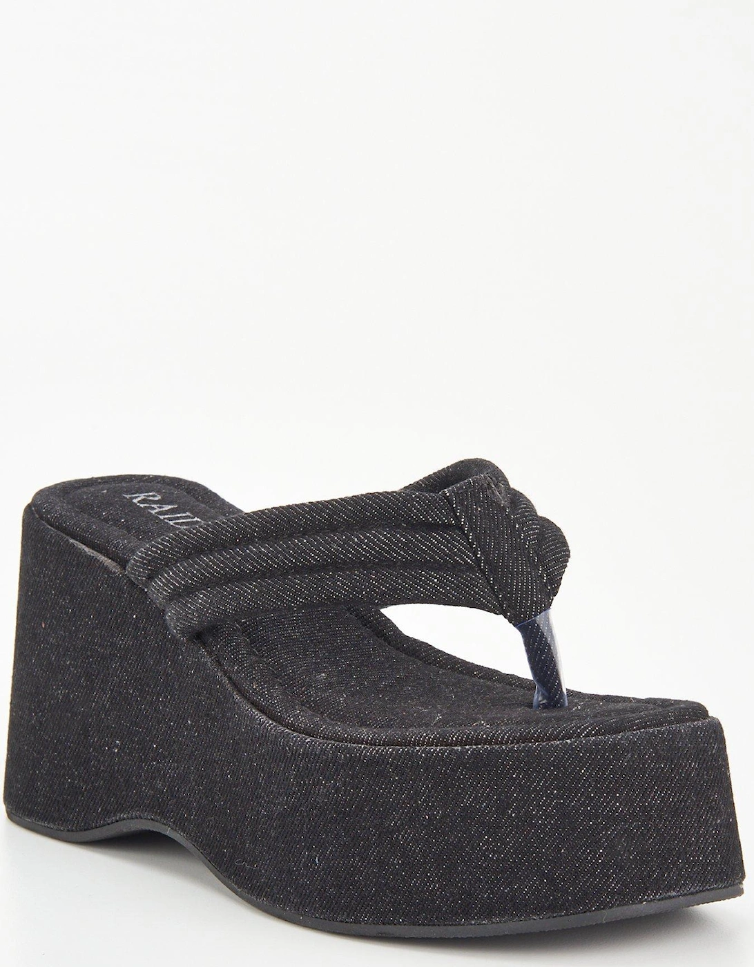 Elswyth Denim Platform Toepost Wedge Sandals - Black