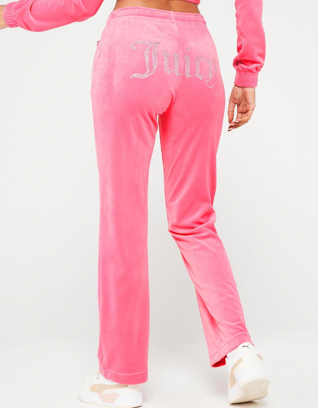 Tina Classic Velour Track Pant With Juicy Diamante Logo - Pink