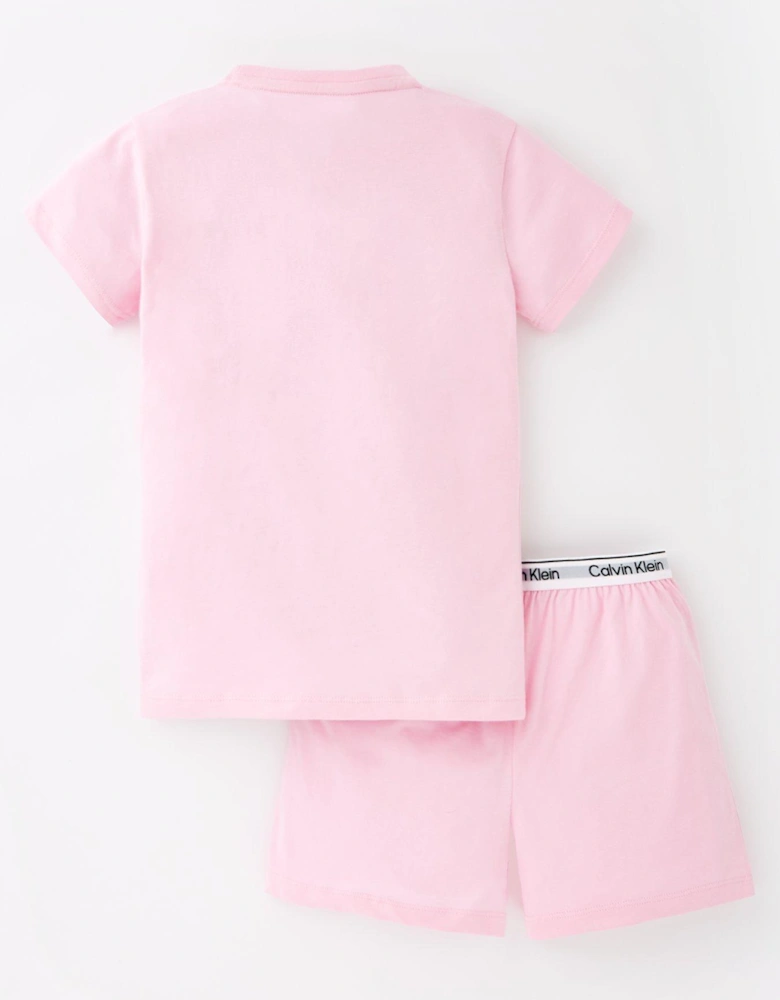 Girls Short Sleeve T-shirt & Short Pj Set - Mauve