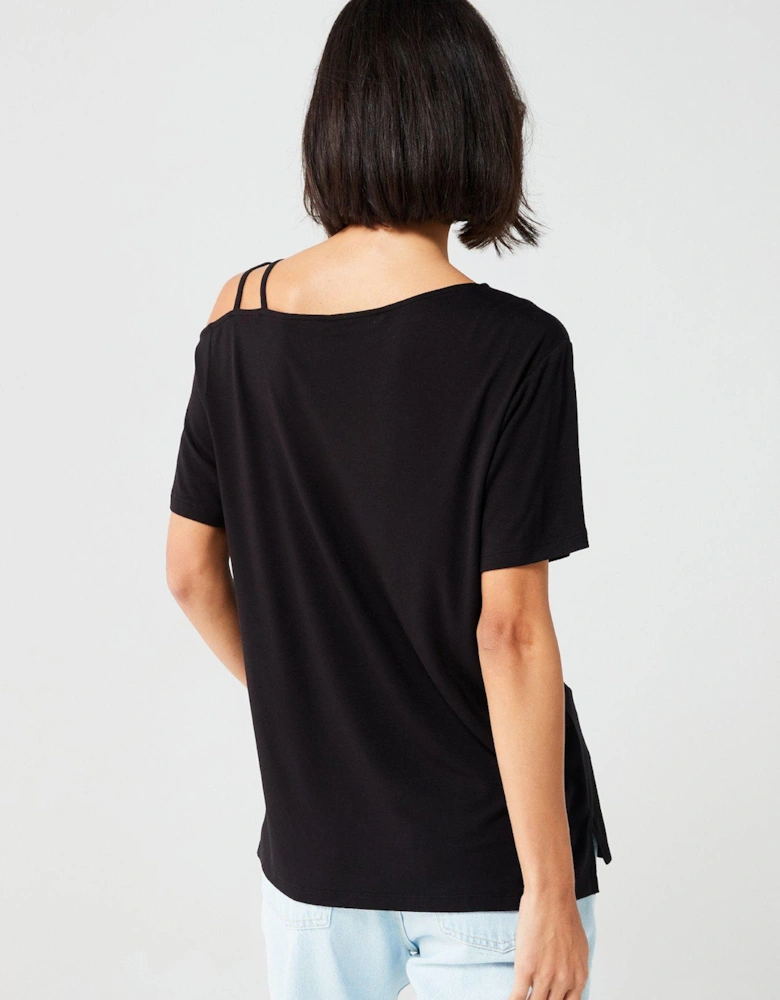 Slouch Strap Shoulder Detail Tshirt - Black