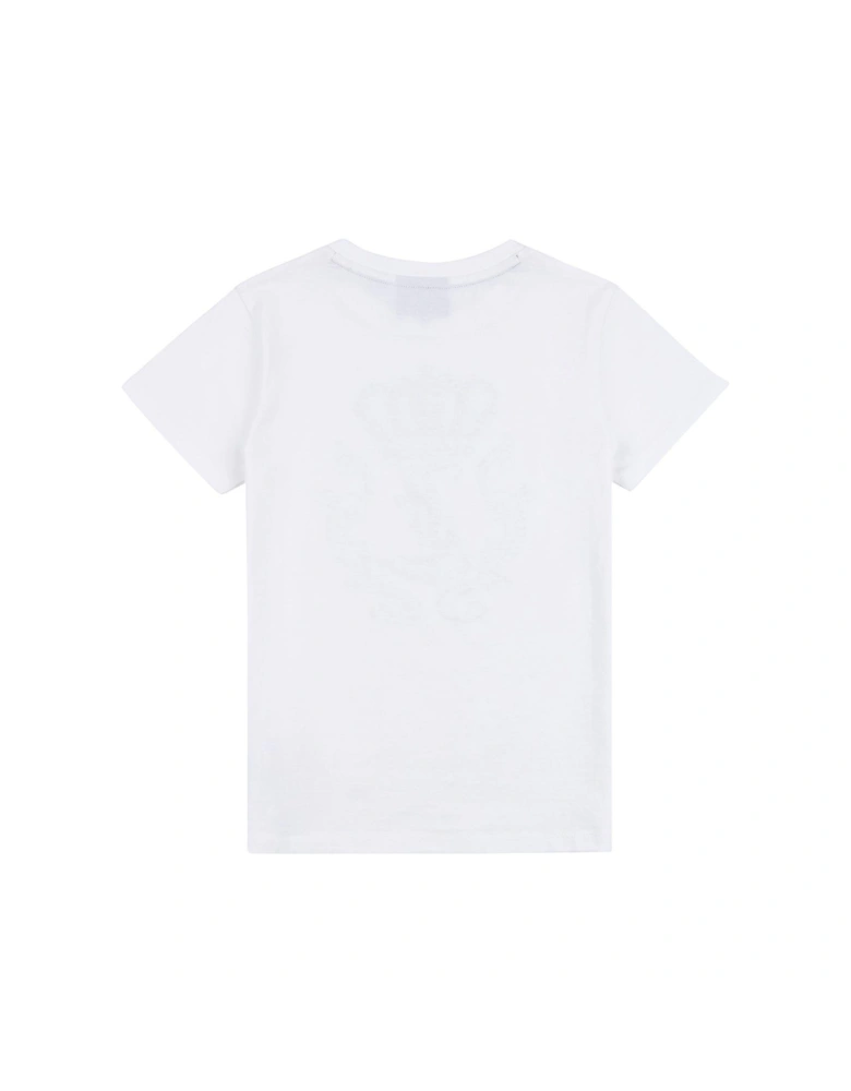 Girls Black Label Diamante Crown Short Sleeve T-shirt - Bright White