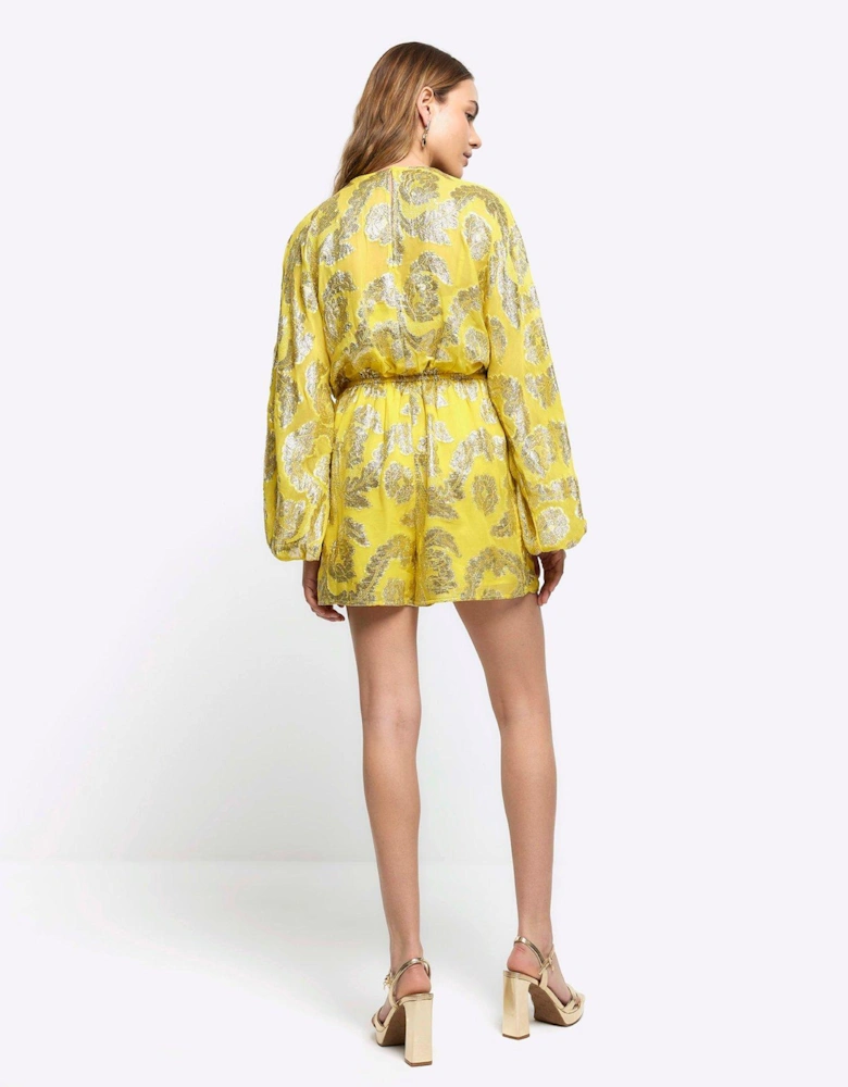 Metallic Tie Playsuit - Yellow