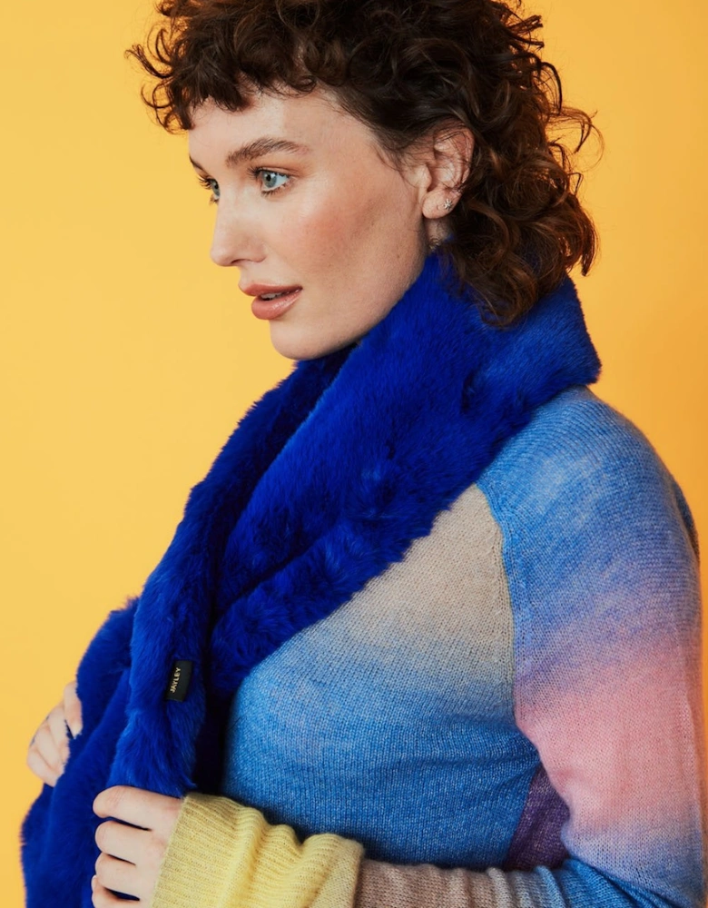 Faux Fur Scarf in Cobalt Blue