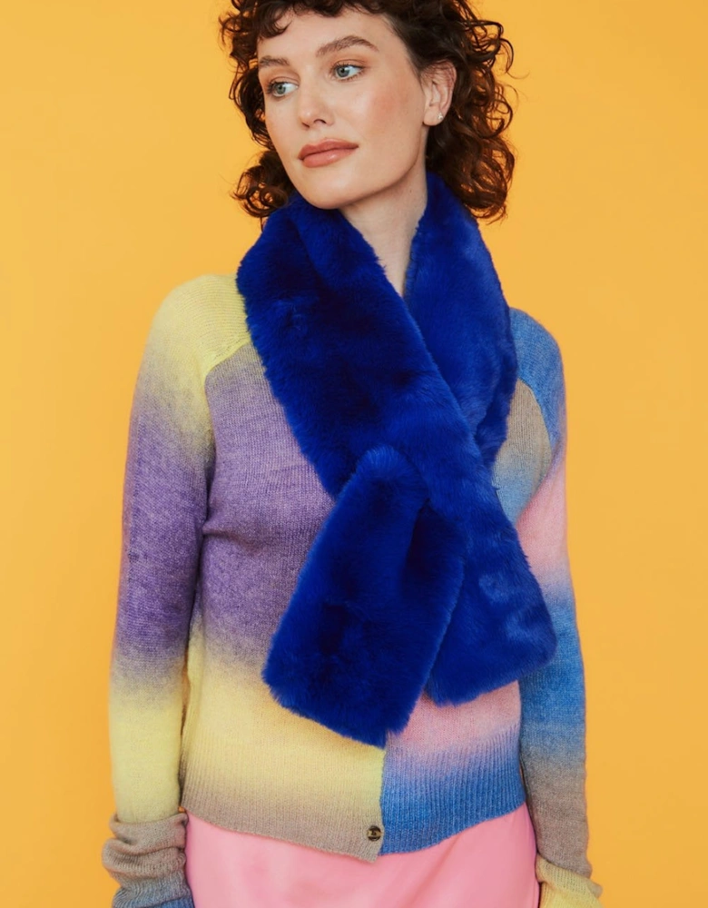 Faux Fur Scarf in Cobalt Blue