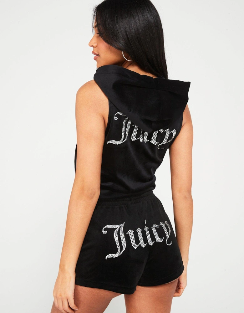 Gilly Velour Hooded With Juicy Diamante Logo - Black
