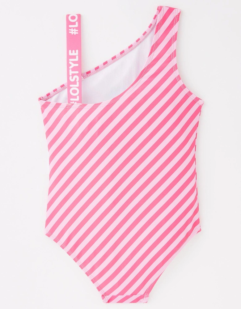 Lol Surprise One Shoulder Stripe Swimsuit - Pink