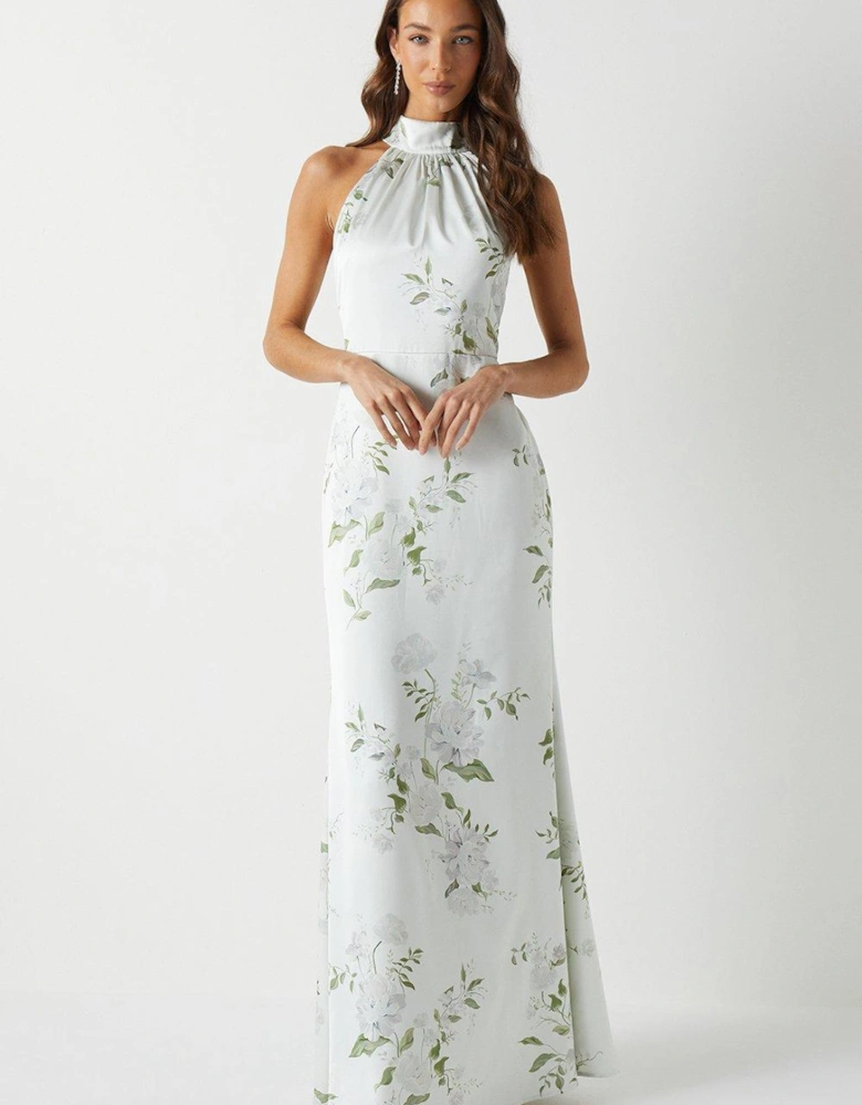 Dahlia Printed Satin Halterneck Bridesmaids Dress