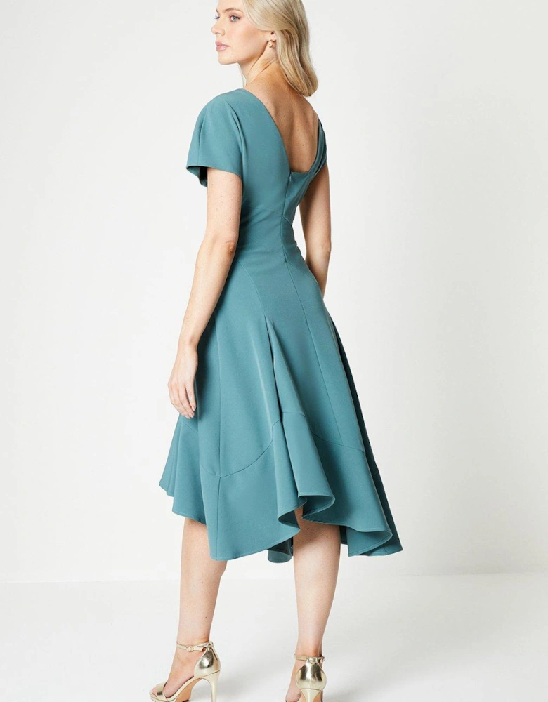 Asymmetric Neckline Panelled Skirt Midi Dress