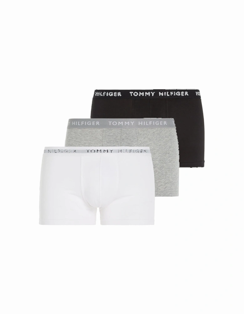 3-Pack Recycled Essentials Stretch Boxer Trunks, Black/White/Grey
