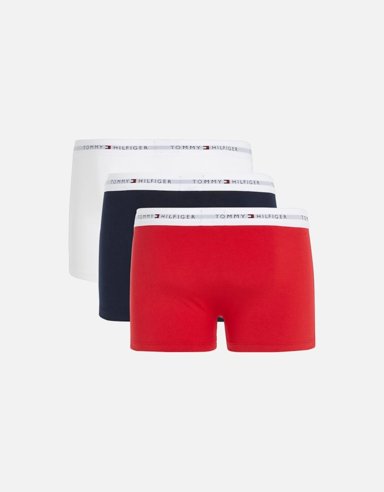 3-Pack Signature Cotton Boxer Trunks, Navy/Red/White