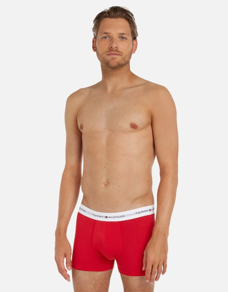 3-Pack Signature Cotton Boxer Trunks, Navy/Red/White