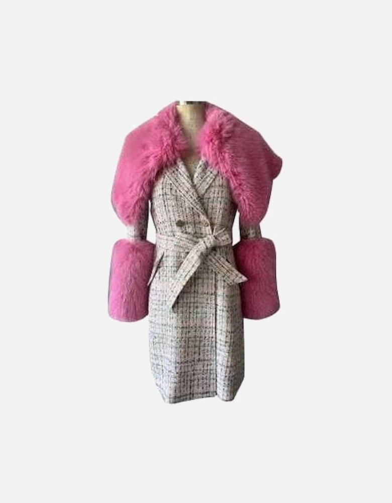 Bamboo Lyocell Blend Check Faux Fur Coat