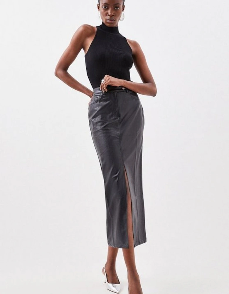 Faux Leather Pencil Midaxi Skirt