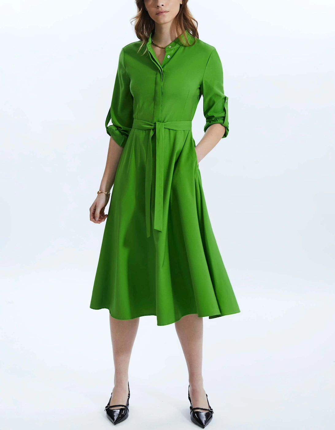Roll Sleeve Midi Dress Green, 7 of 6